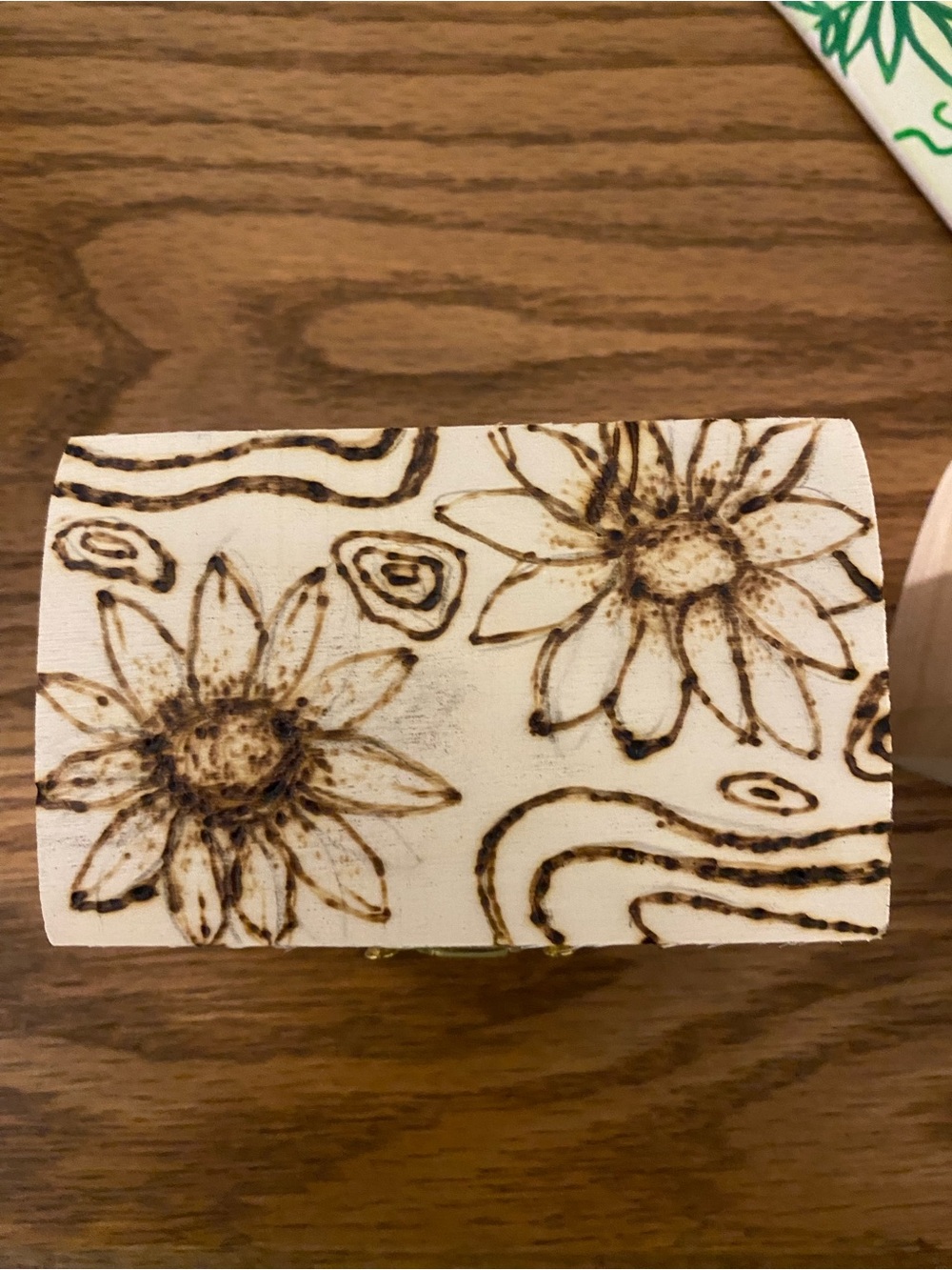 Hand burned Floral Wood Accent Box -